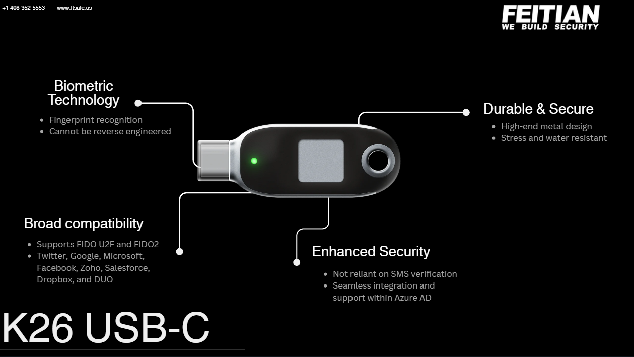 BioPass FIDO2 FIDO U2F Biometric Fingerprint USB-C Security Key | K26
