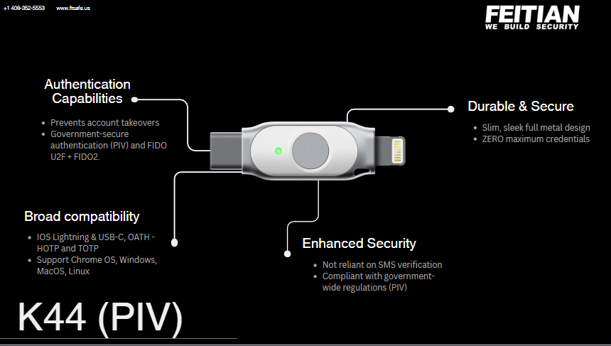 K44 USB-C + Lightning PIV Security Key