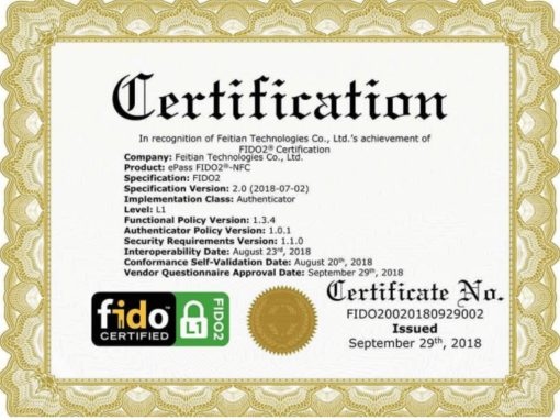 FEITIAN Announces New FIDO2 Certifications